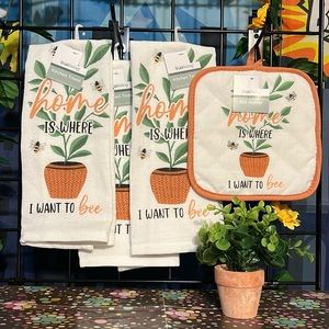 New Trueliving 5Pcs Set of Plant Lady Kitchen Towels Pot Holder & Faux Succulent